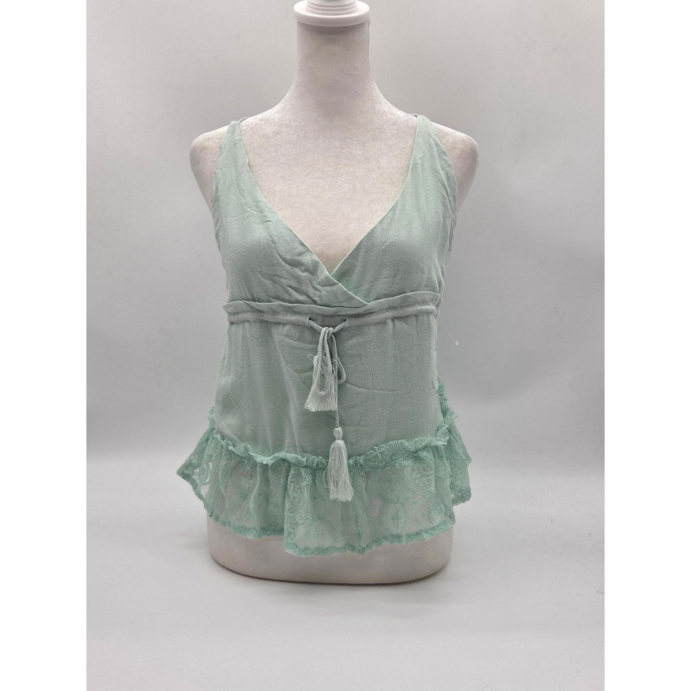 Honey Punch Women's S Mint Green Lace Ruffle Tie Front Cami Top NWT 101-550